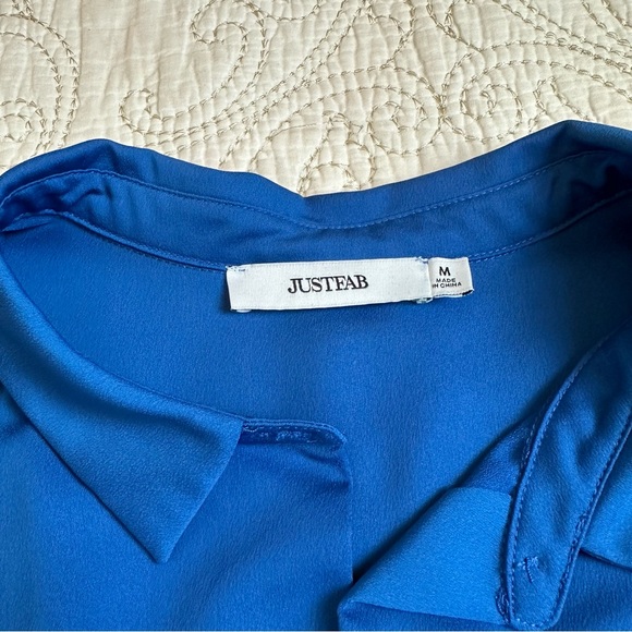 JustFab blue utility pocket oversized shirt (sz M) - Picture 4 of 6